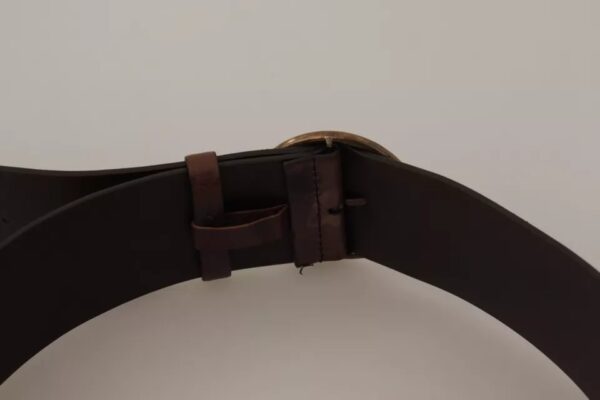 Dolce & Gabbana Dark Brown Wide Calf Leather Logo Round Buckle Belt - Image 5