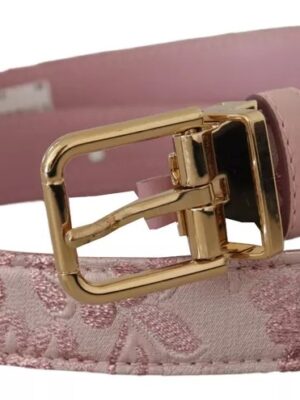 Dolce & Gabbana Pink Jaquard Embroidered Gold Tone Metal Buckle Belt