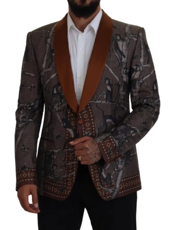 Dolce & Gabbana Bronze Monkey Print Silk Slim Jacket Blazer - Image 4