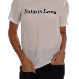 Dolce & Gabbana Silk Sequined 'Italia Is Love' White Blouse