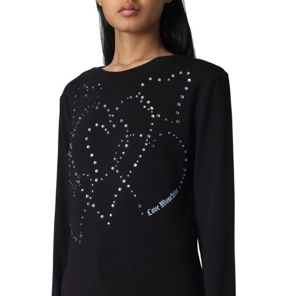 Love Moschino Rhinestone Heart Embellished Cotton Tee - Image 3