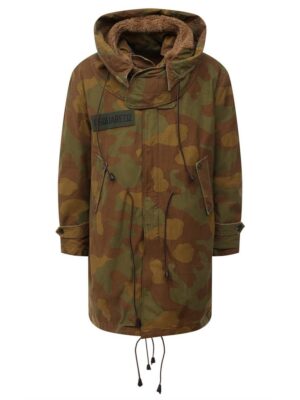 Dsquared² Camo Textured Hooded Parka with Leather Details