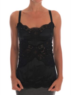 Dolce & Gabbana Silk Blend Black Lace Top Dressing Gown