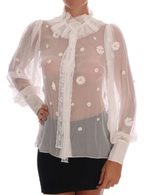Dolce & Gabbana Elegant White Silk Daisy Blouse
