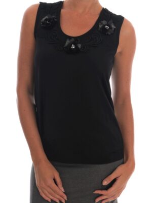 Dolce & Gabbana Black Floral Sequined Cami Blouse