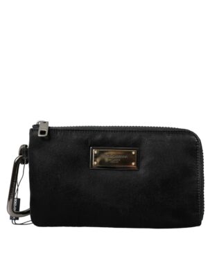 Dolce & Gabbana Black Nylon Logo Plaque Keyring Pouch Clutch Bag