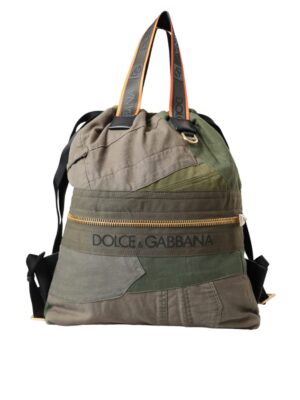 Dolce & Gabbana Military Green Patchwork Rucksack Backpack Bag