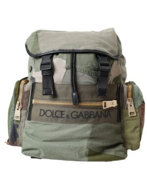 Dolce & Gabbana Military Green Patchwork Rucksack Backpack Bag