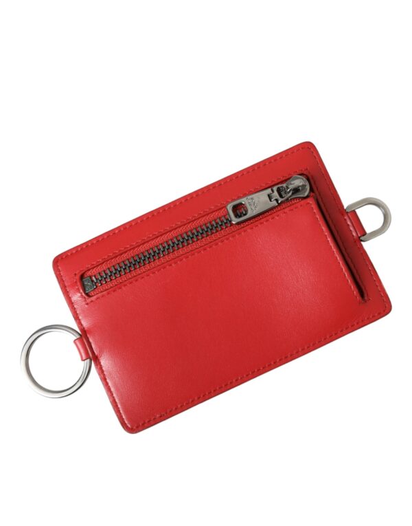 Dolce & Gabbana Red Calfskin Leather Lanyard Logo Card Holder Wallet - Image 6