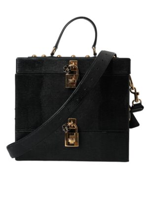 Dolce & Gabbana Black Lizard Embossed Calfskin Leather Double Box Bag
