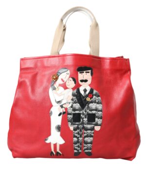 Dolce & Gabbana Red Leather #DGFamily Patch Shopping Tote Bag