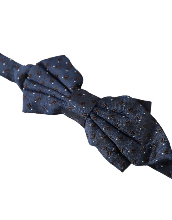 Dolce & Gabbana Navy Blue Silk Patterned Adjustable Men Papillon Bow Tie - Image 3