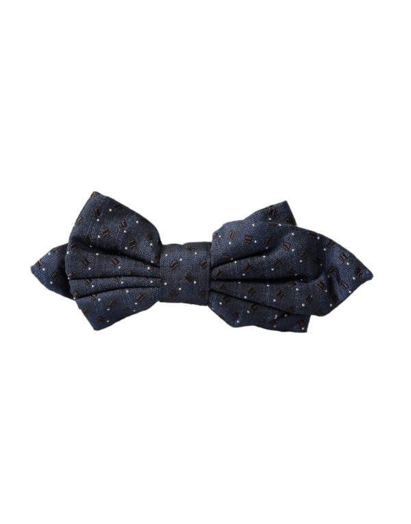 Dolce & Gabbana Navy Blue Silk Patterned Adjustable Men Papillon Bow Tie - Image 4