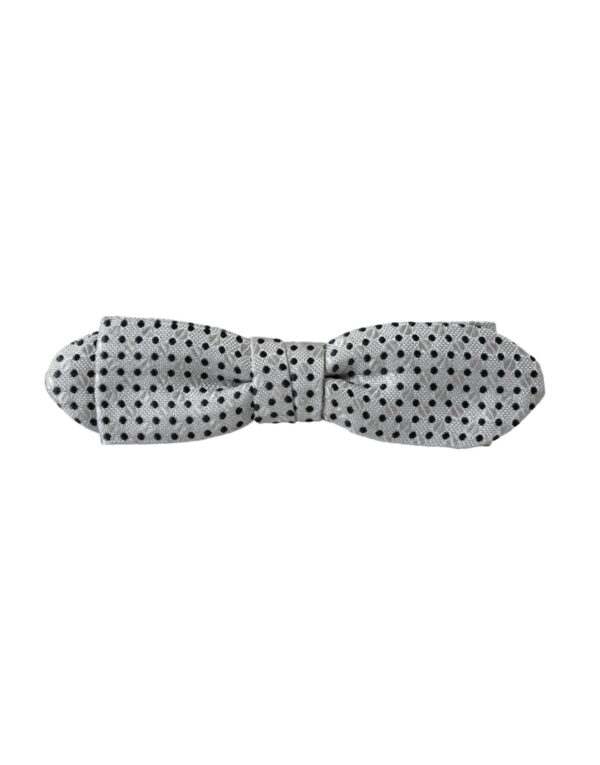 Dolce & Gabbana Gray Silk Polka Dot Adjustable Neck Men Papillon Bow Tie - Image 6
