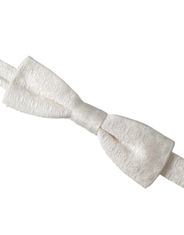 Dolce & Gabbana White Silk Patterned Adjustable Neck Men Papillon Bow Tie - Image 3