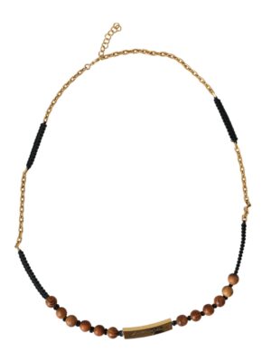 Dolce & Gabbana Black Gold Wooden Beaded Logo Pendant