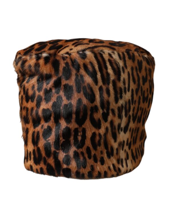 Dolce & Gabbana Brown Leopard Fur Women Bucket Hat - Image 2