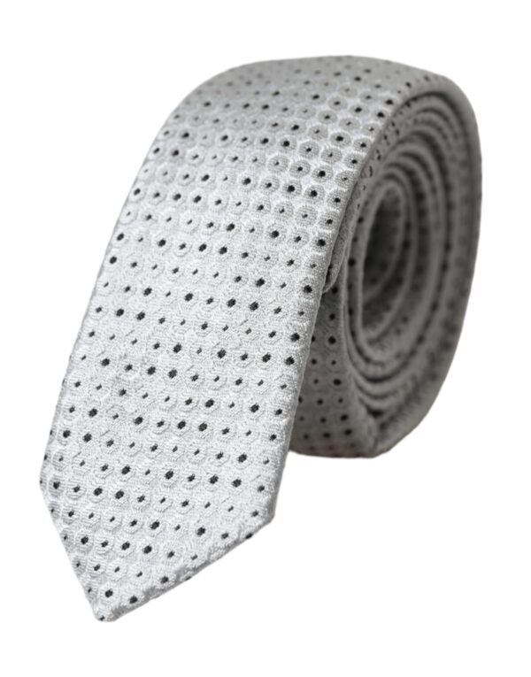 Dolce & Gabbana Light Gray Polka Dot Silk Adjustable Men Tie - Image 2