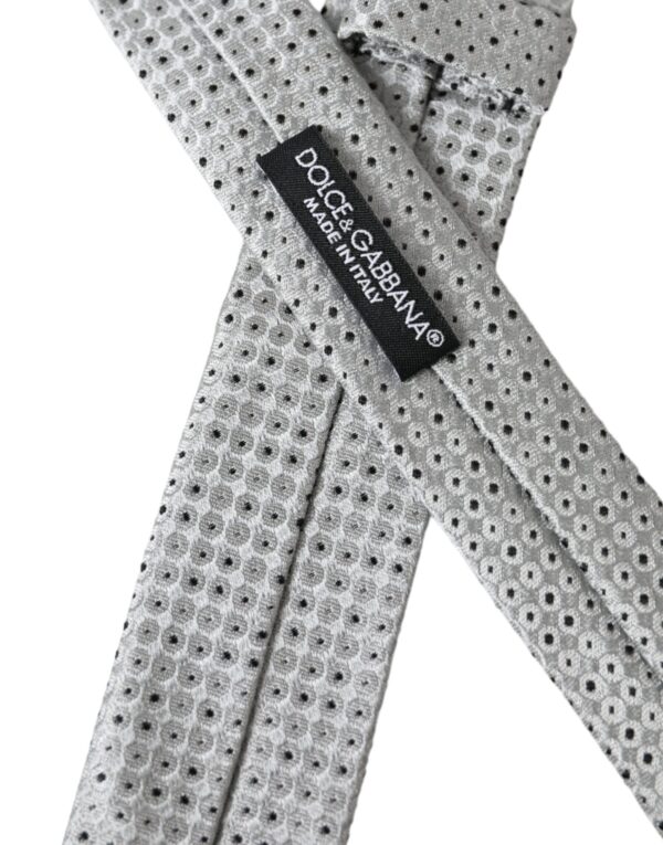 Dolce & Gabbana Light Gray Polka Dot Silk Adjustable Men Tie - Image 4