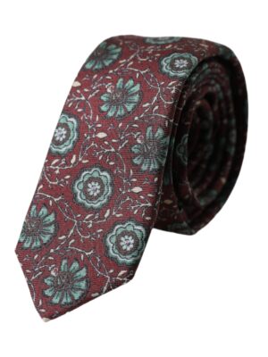 Dolce & Gabbana Maroon Floral 100% Silk Adjustable Men Tie