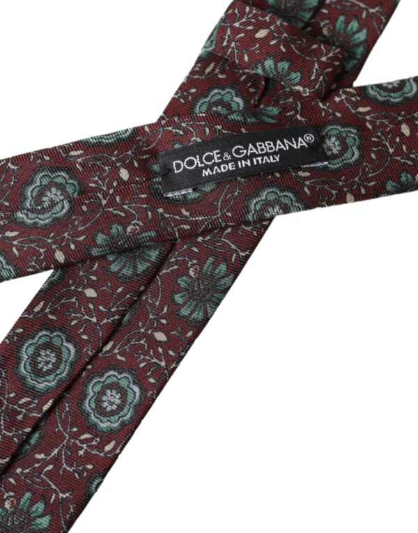Dolce & Gabbana Maroon Floral 100% Silk Adjustable Men Tie - Image 4