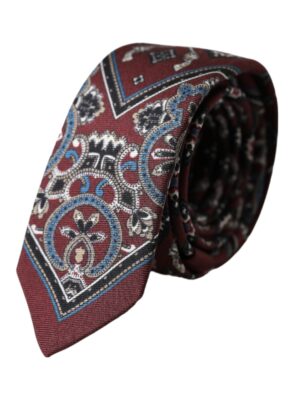 Dolce & Gabbana Bordeaux Printed 100% Silk Adjustable Men Tie