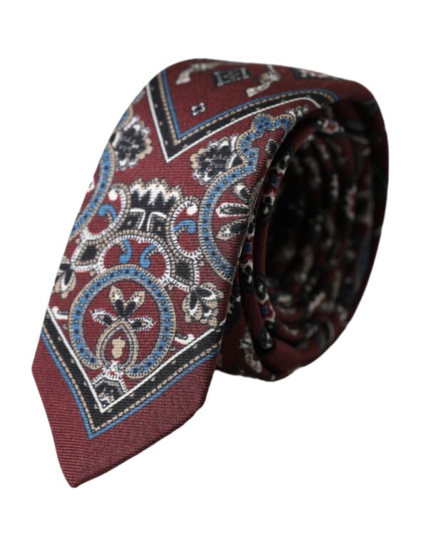 Dolce & Gabbana Bordeaux Printed 100% Silk Adjustable Men Tie - Image 2
