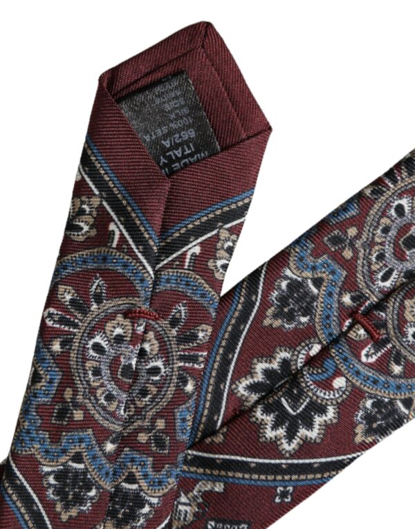Dolce & Gabbana Bordeaux Printed 100% Silk Adjustable Men Tie - Image 4