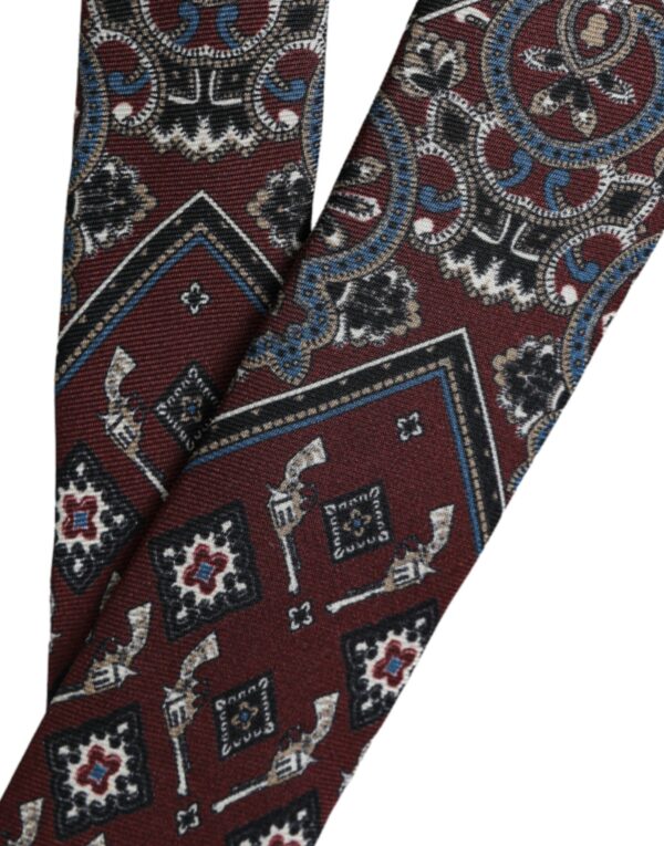 Dolce & Gabbana Bordeaux Printed 100% Silk Adjustable Men Tie - Image 6