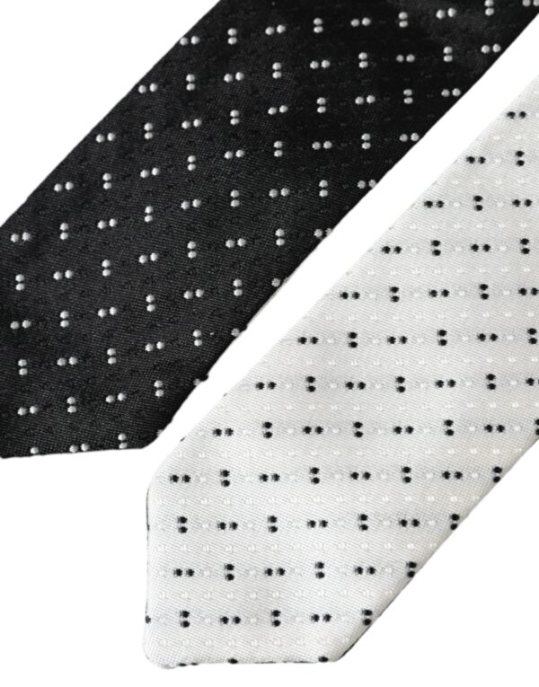 Dolce & Gabbana Black White Patterned Adjustable Tie - Image 5