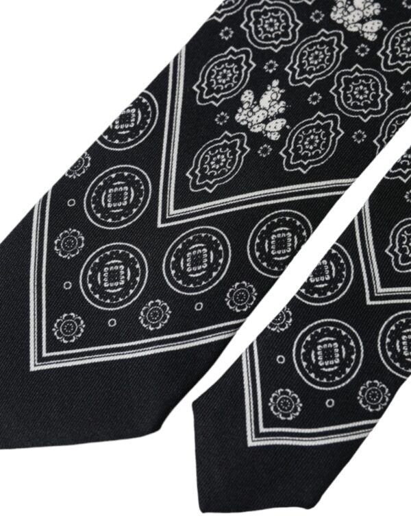 Dolce & Gabbana Black Patterned 100%Silk Adjustable Tie - Image 3