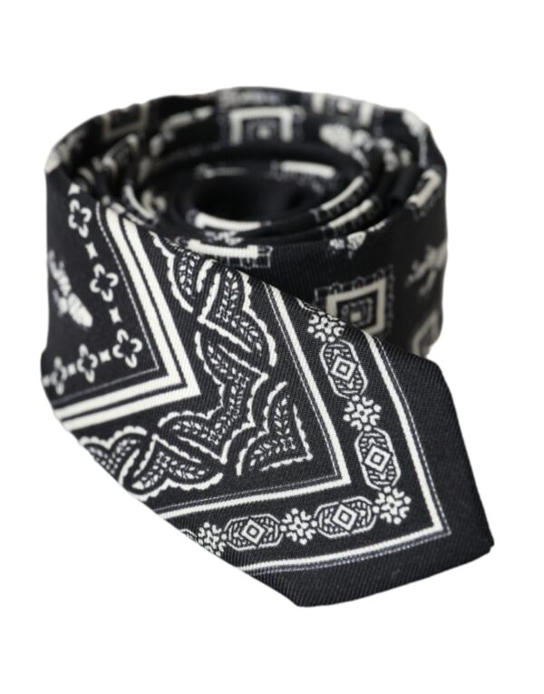 Dolce & Gabbana Black Patterned 100%Silk Adjustable Tie - Image 2