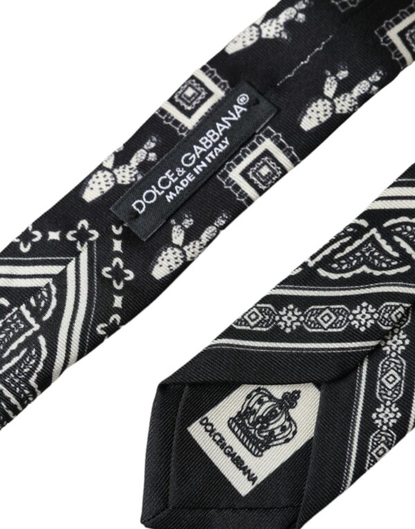 Dolce & Gabbana Black Patterned 100%Silk Adjustable Tie - Image 3