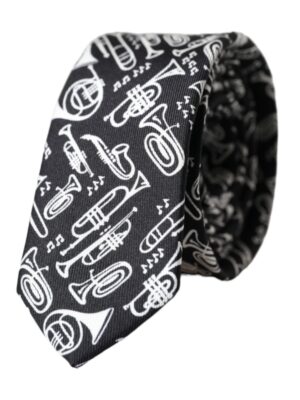 Dolce & Gabbana Black Trumpet Print Silk Adjustable Tie