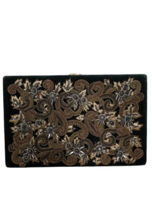 Dolce & Gabbana Black Velvet Gold Frame Clutch Evening Party Purse Bag