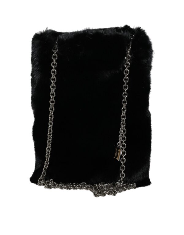 Dolce & Gabbana Black Faux Fur Silver Chain Crossbody Shoulder Purse Bag - Image 2