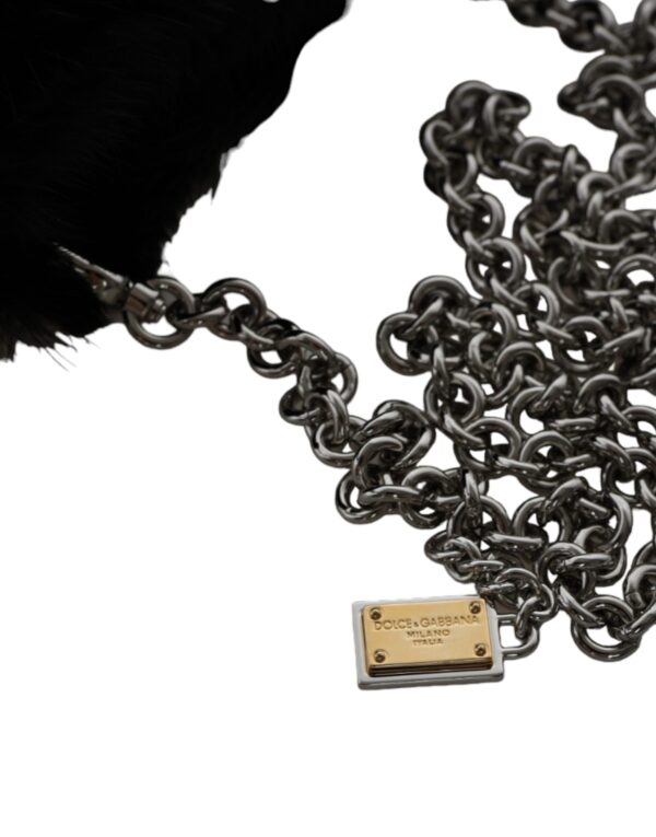 Dolce & Gabbana Black Faux Fur Silver Chain Crossbody Shoulder Purse Bag - Image 5
