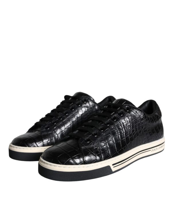 Dolce & Gabbana Black Leather Men Low Top Sneakers Shoes - Image 3