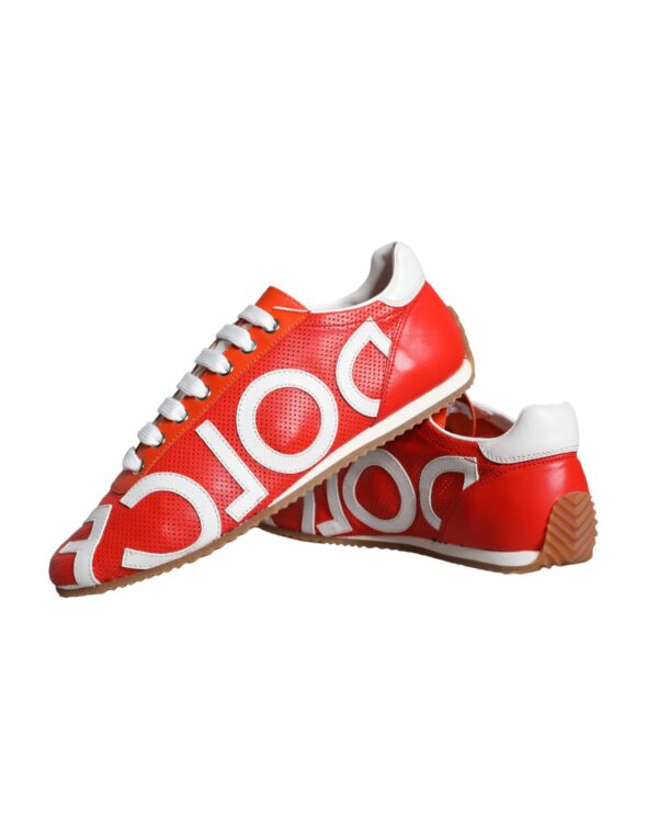 Dolce & Gabbana Red White Leather Logo Casual Sneakers Shoes - Image 7