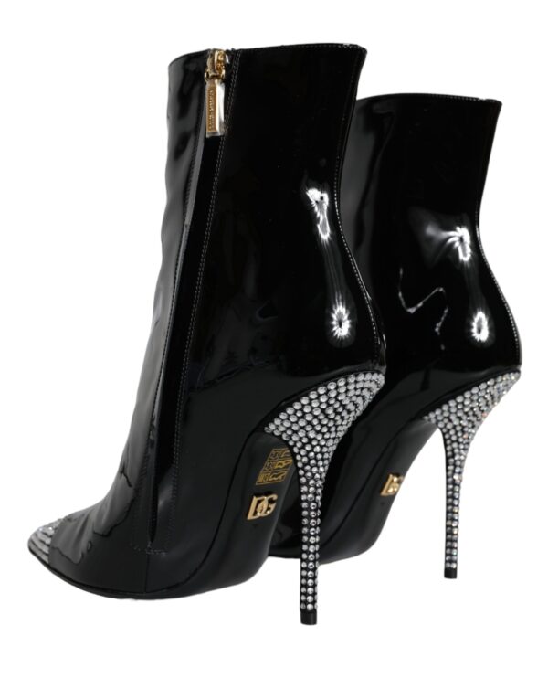 Dolce & Gabbana Black Patent Leather Crystal Heel Boots Shoes - Image 4