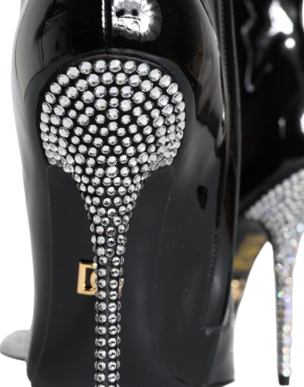 Dolce & Gabbana Black Patent Leather Crystal Heel Boots Shoes - Image 7