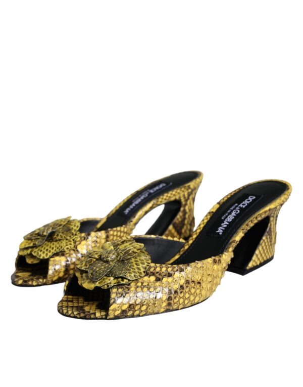 Dolce & Gabbana Yellow Leather Block Heels Slides Shoes - Image 3