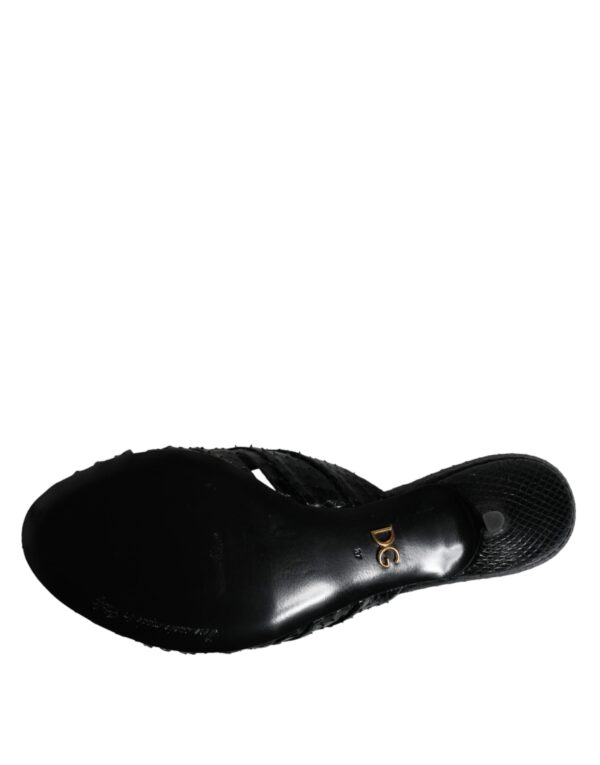 Dolce & Gabbana Black Leather Heels Slides Sandals Shoes - Image 6