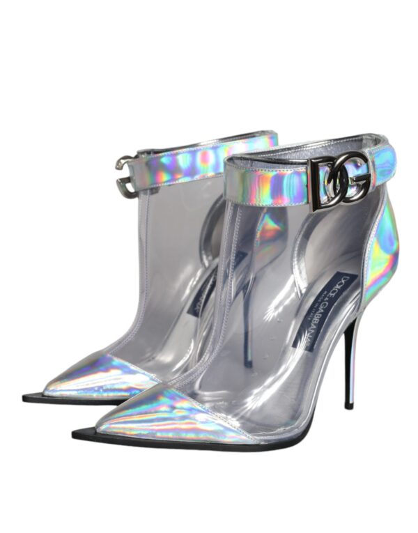 Dolce & Gabbana Silver Iridescent PVC Pointed Short Boots Shoes - Image 3