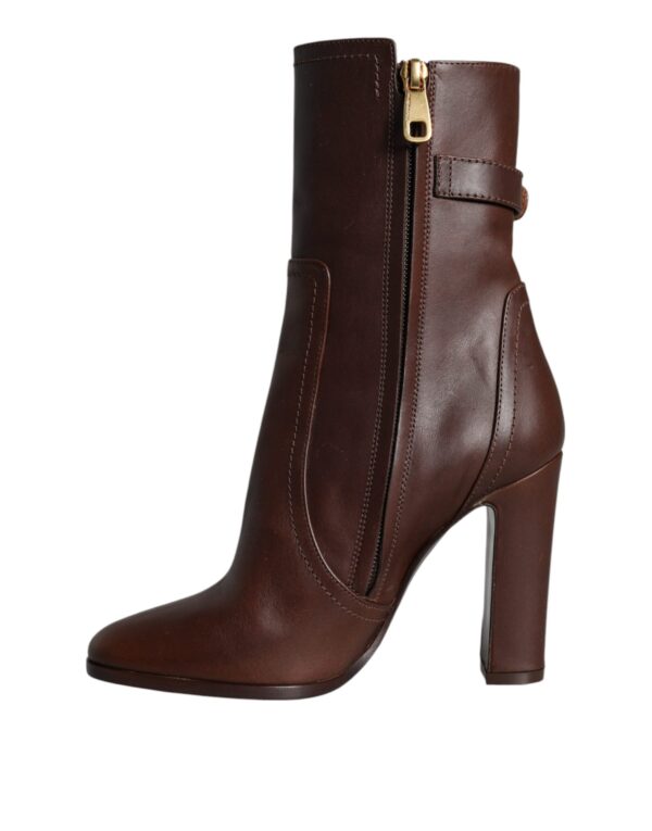 Dolce & Gabbana Brown Leather Heels Mid Calf Boots Shoes - Image 4