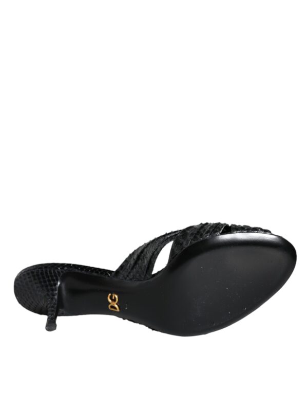 Dolce & Gabbana Black Leather Heels Slides Sandals Shoes - Image 6