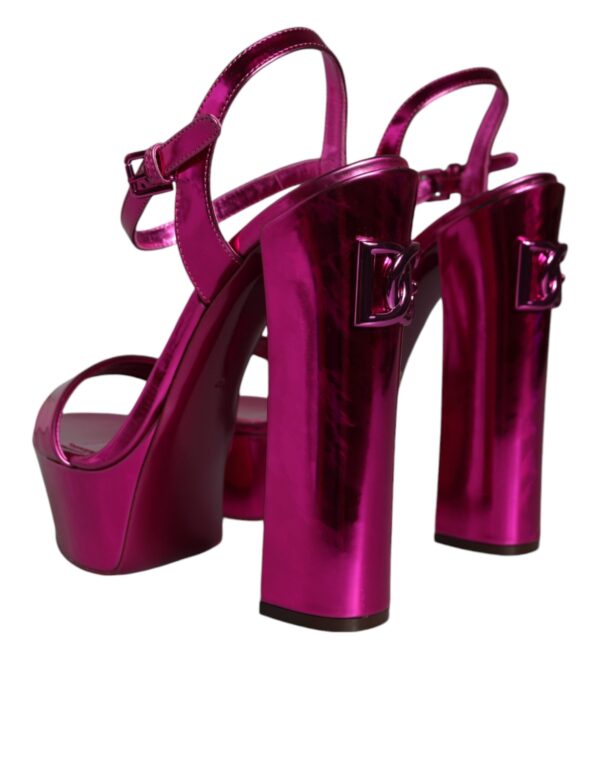 Dolce & Gabbana Fuchsia Leather Platform Logo Keira Sandals Shoes - Image 4