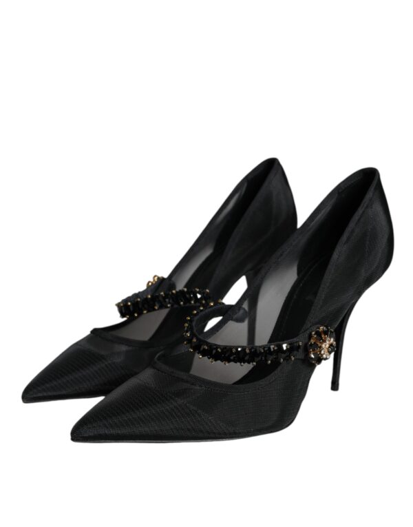 Dolce & Gabbana Black Mesh Mary Jane Crystal Heel Pumps Shoes - Image 3