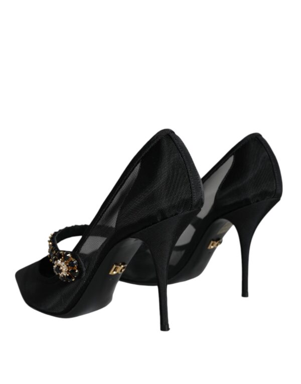 Dolce & Gabbana Black Mesh Mary Jane Crystal Heel Pumps Shoes - Image 4
