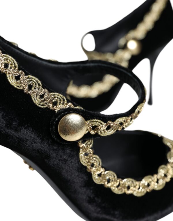 Dolce & Gabbana Black Mary Janes Velvet Gold Pumps Shoes - Image 8